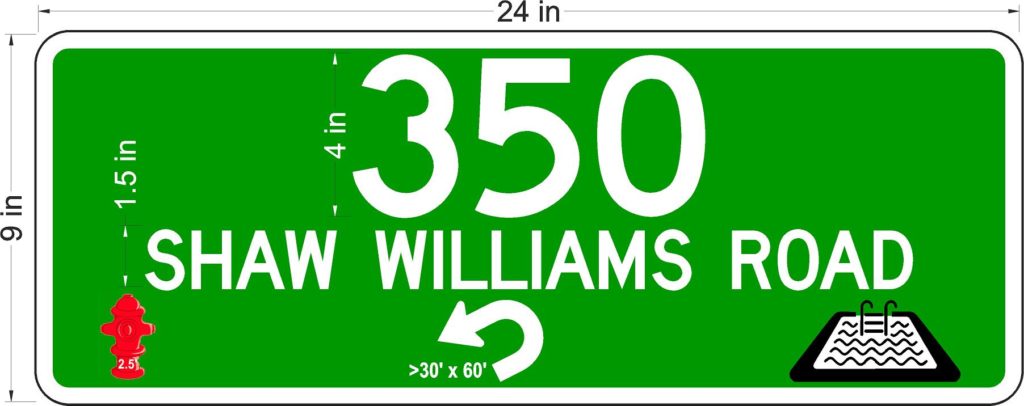 Signs with badges showing water, turnaround and pool