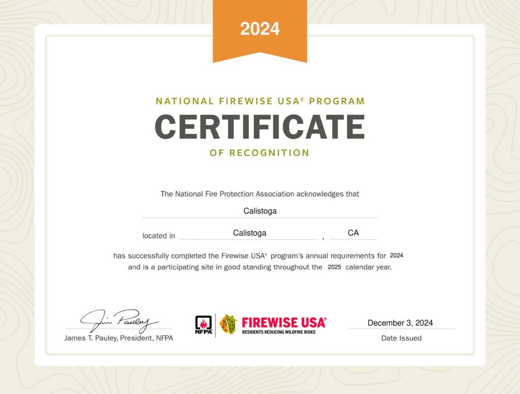 Certificate of Recognition of National Firewise USA program