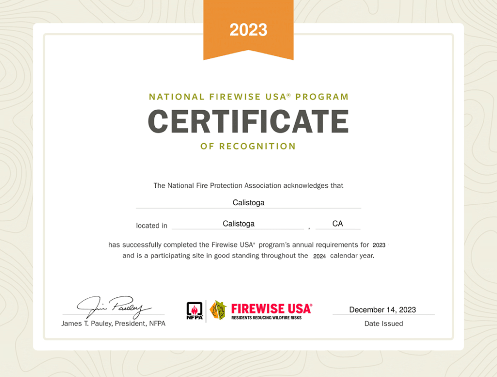 Certificate of Recognition of National Firewise USA program