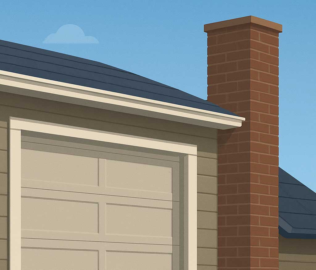 graphic illustration of garage door with chimney to the side
